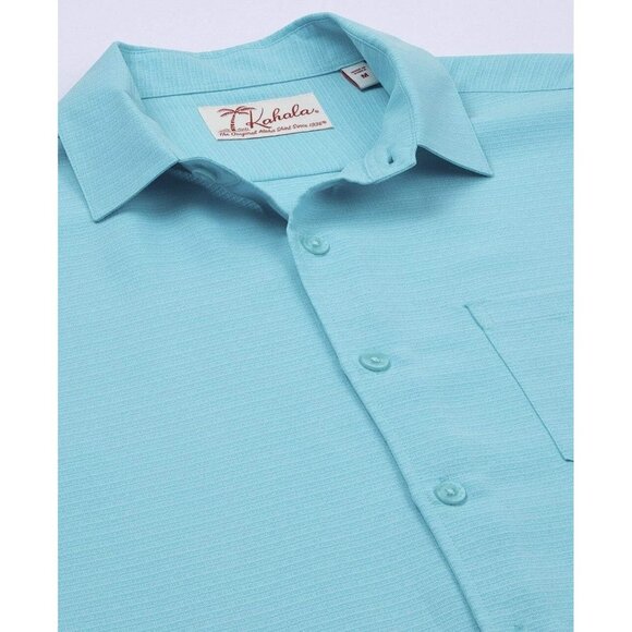 Kahala Mens Kapena Regular Fit Hawaiian Aloha Shirt - Aqua, XL NWT - Picture 2 of 2